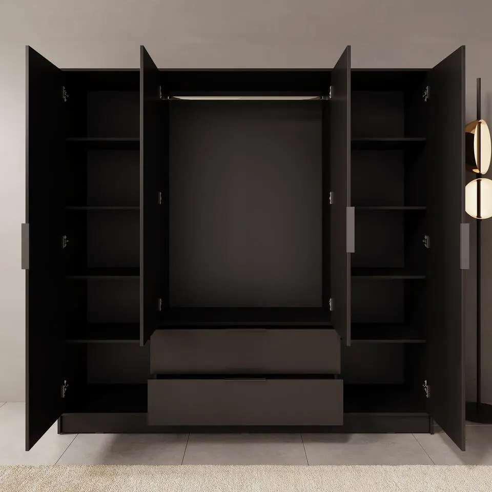 Meubella - Kledingkast Kellan - Zwart - 206 cm