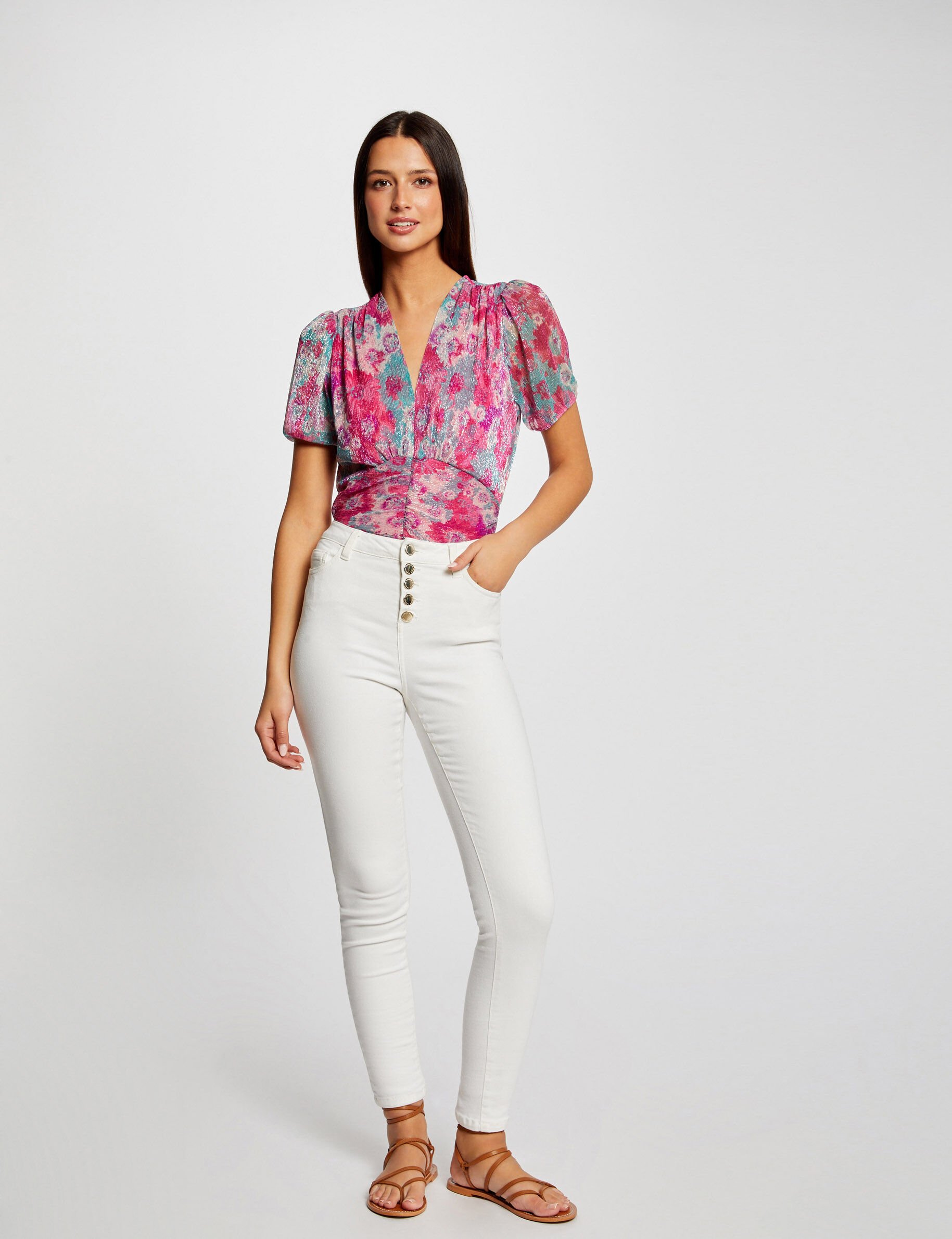 T-shirt manches courtes imprimé floral rose femme - rose