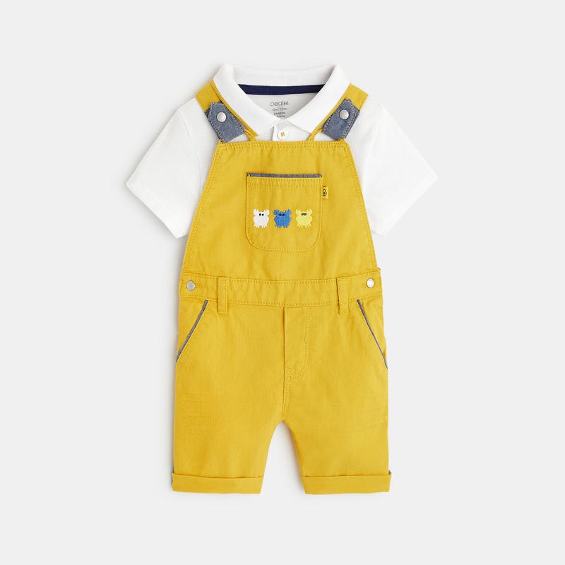 Salopette courte et t-shirt col polo jaune bébé garçon Jaune