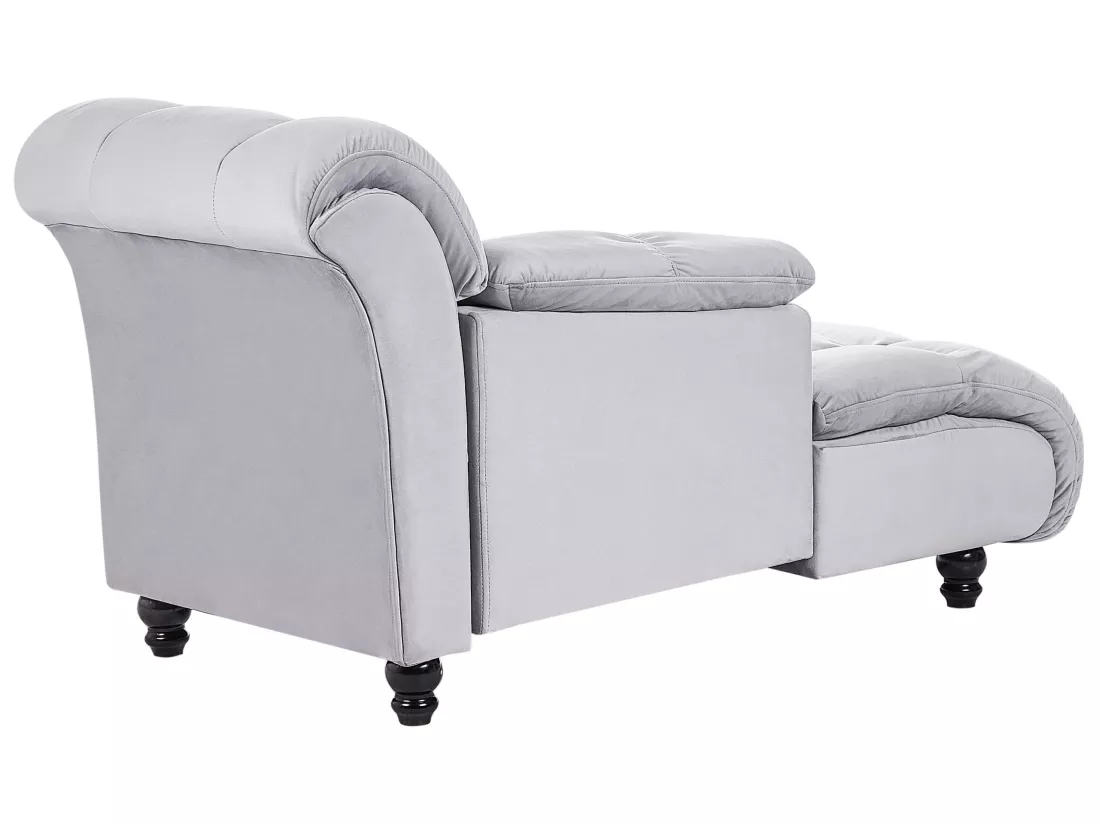 Chaise longue côté droit en velours gris clair LORMONT