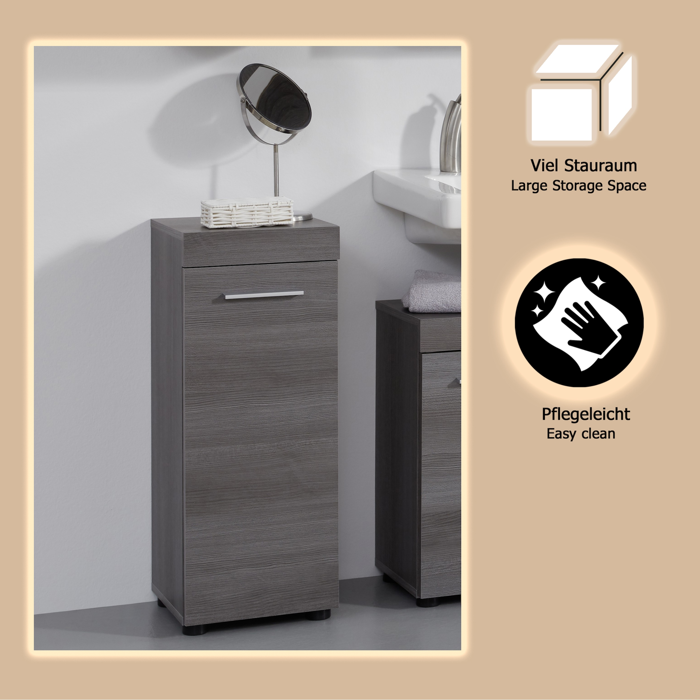 welltime Stauraumschrank »Royan« Badkommode mit 2 Fächern in Rauchsilber - Masse (B/T/H) 30/30/76 cm