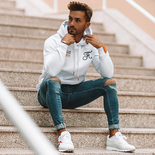 Sweat Capuche Space Exploration Avec Patchs Et Broderie 250 Blanc