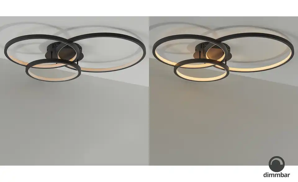 Trio LED Deckenleuchte 3-flammig Schwarz, lackiert