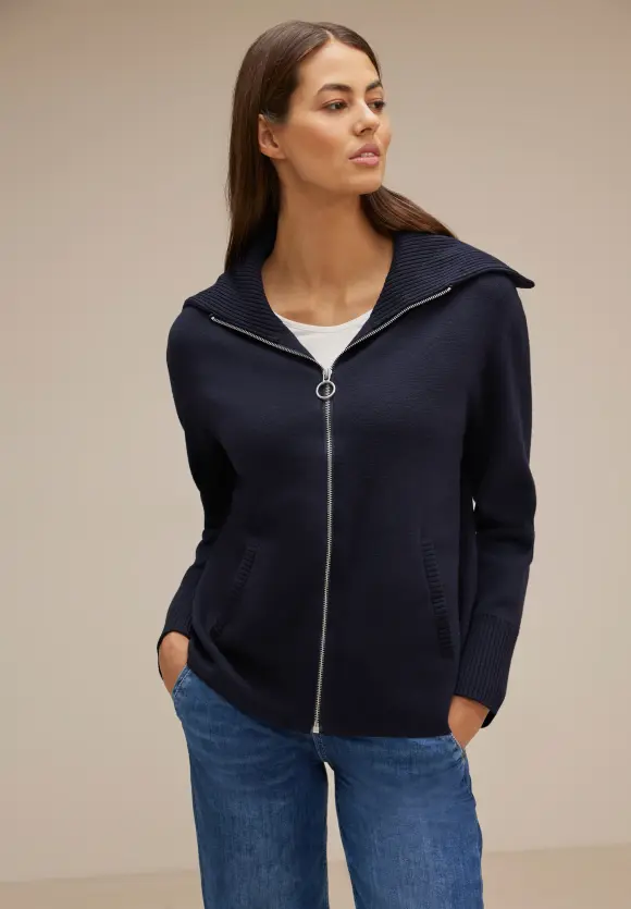 Zipper Troyer Strickjacke - deep blue