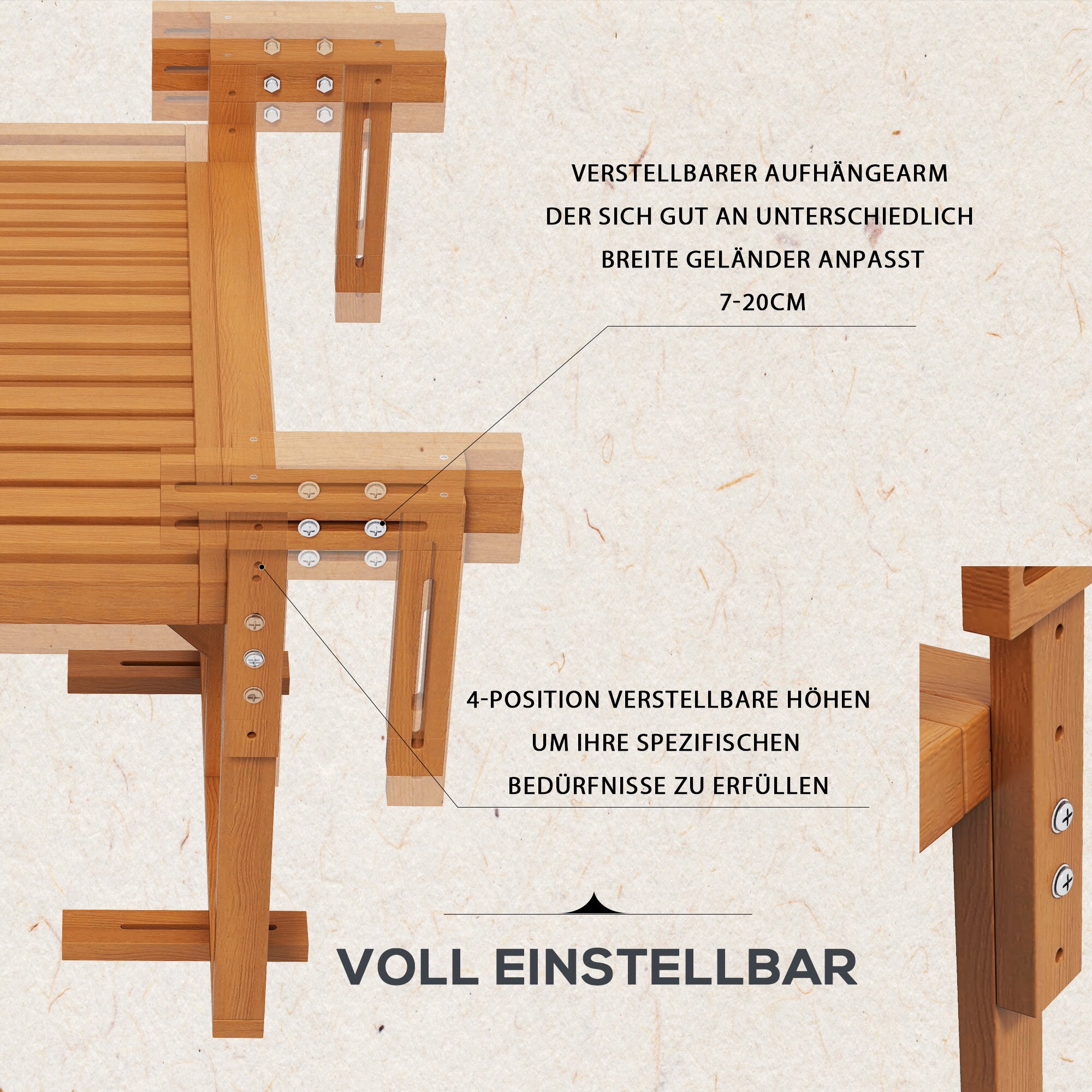 Outsunny Hängetisch mit 4 verstellbaren Positionen natur 68L x 65B x 55H cm