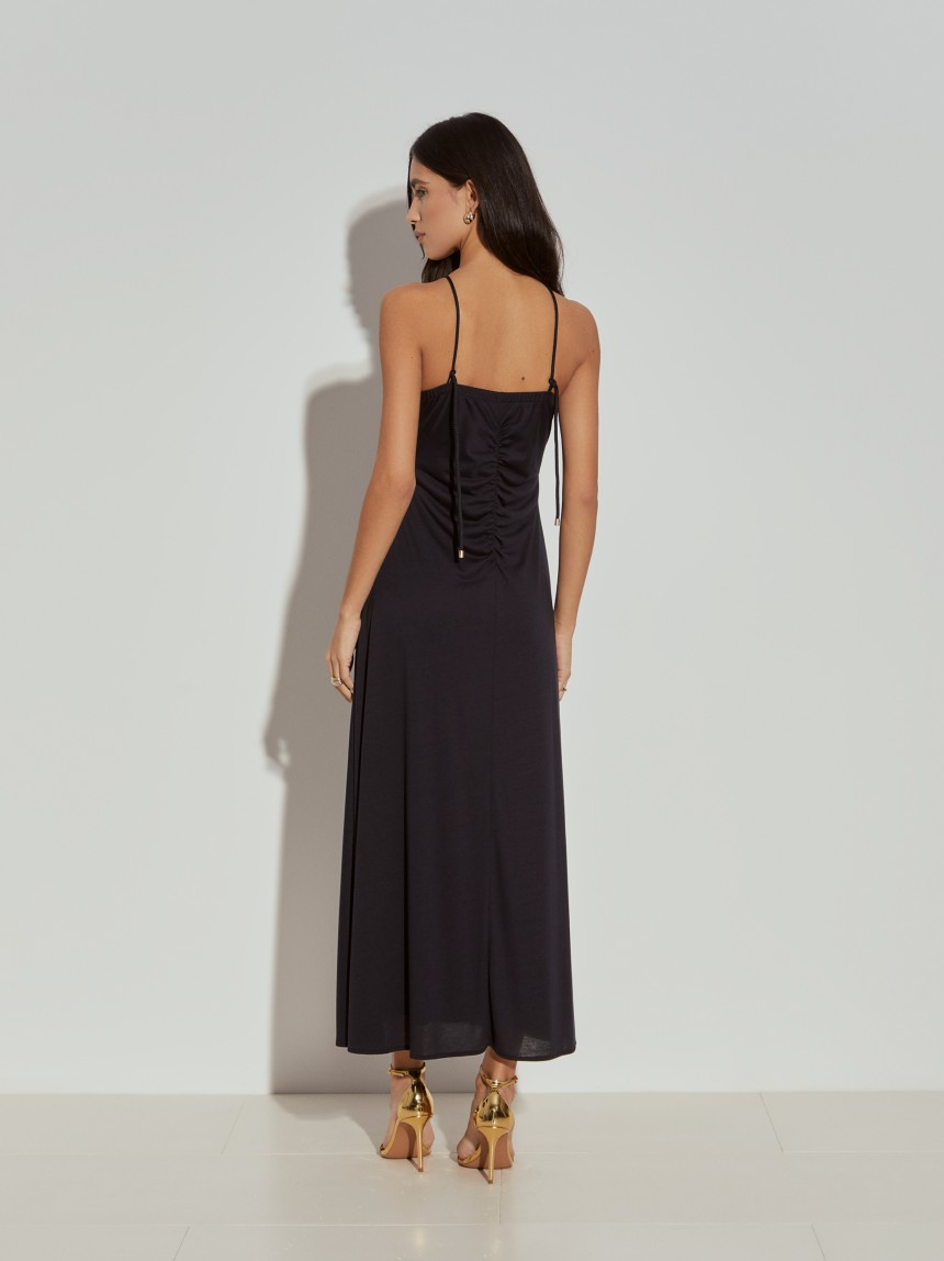 Vestido comprido de malha com liocel