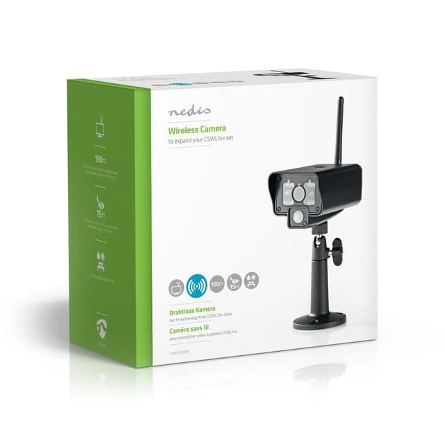Nedis Digital trådløs kamera | 2.4 GHz | VGA | Indendørs og Udendørs | Nattesyn: 5.00 m | Betragningsvinkel: 73 ° | Sort | IP54