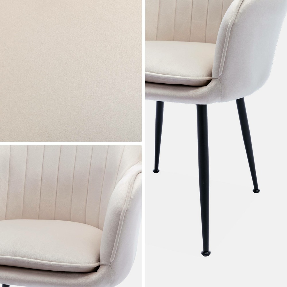 Lot de 2 fauteuils en velours blanc cassé et pieds en métal noir. Shella l 57 x p 59 x h 84.5