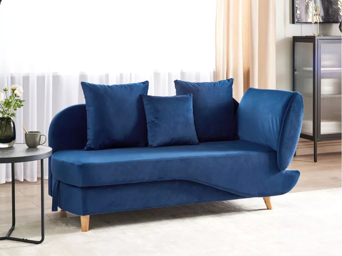 Chaise longue côté droit en velours bleu MERI II