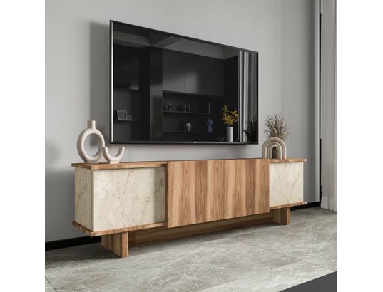 CONCEPT1 - Meuble TV Diana travertin noyer 180 x 33 x h50 cm