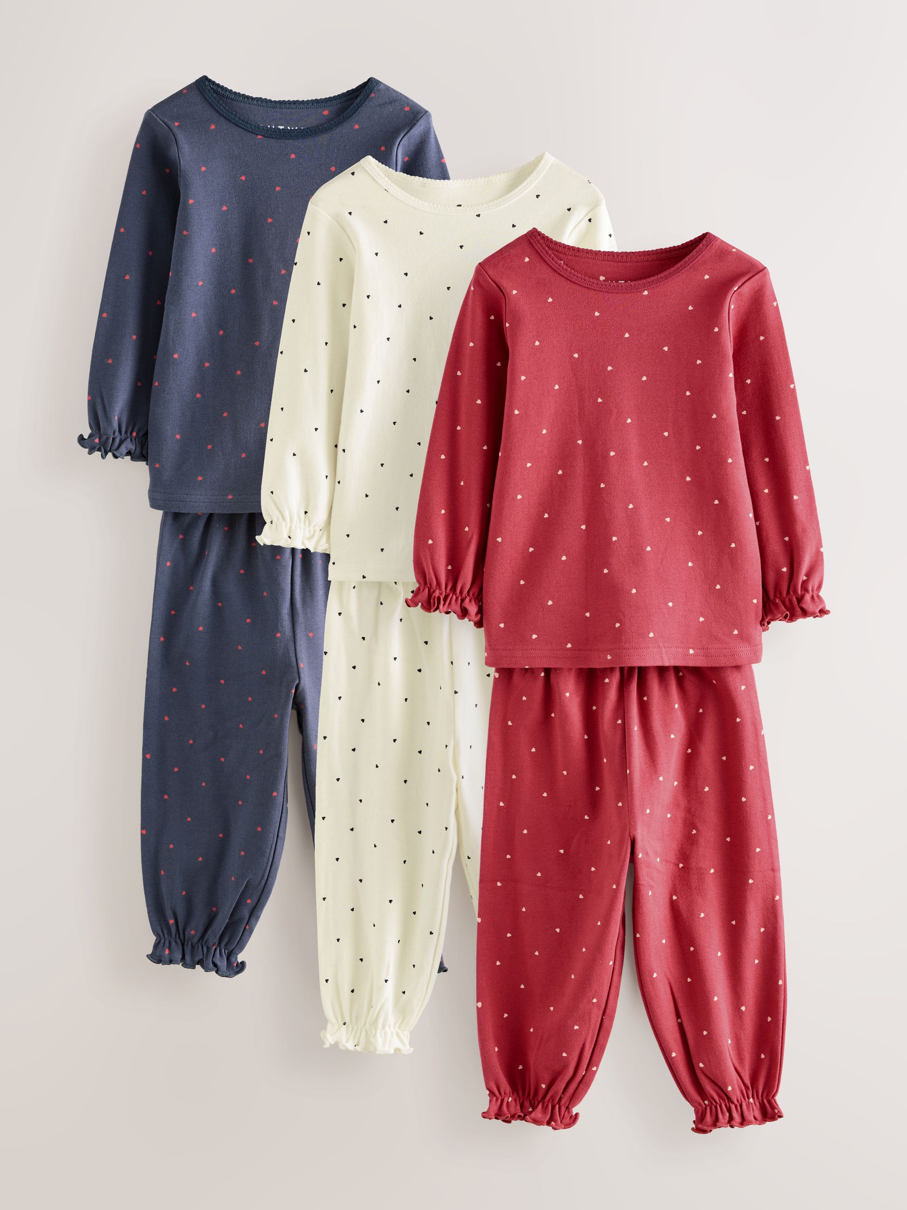 Red / Navy Heart Print - Joggingbroek pyjama's 3 stuks (9mnd-12jr)