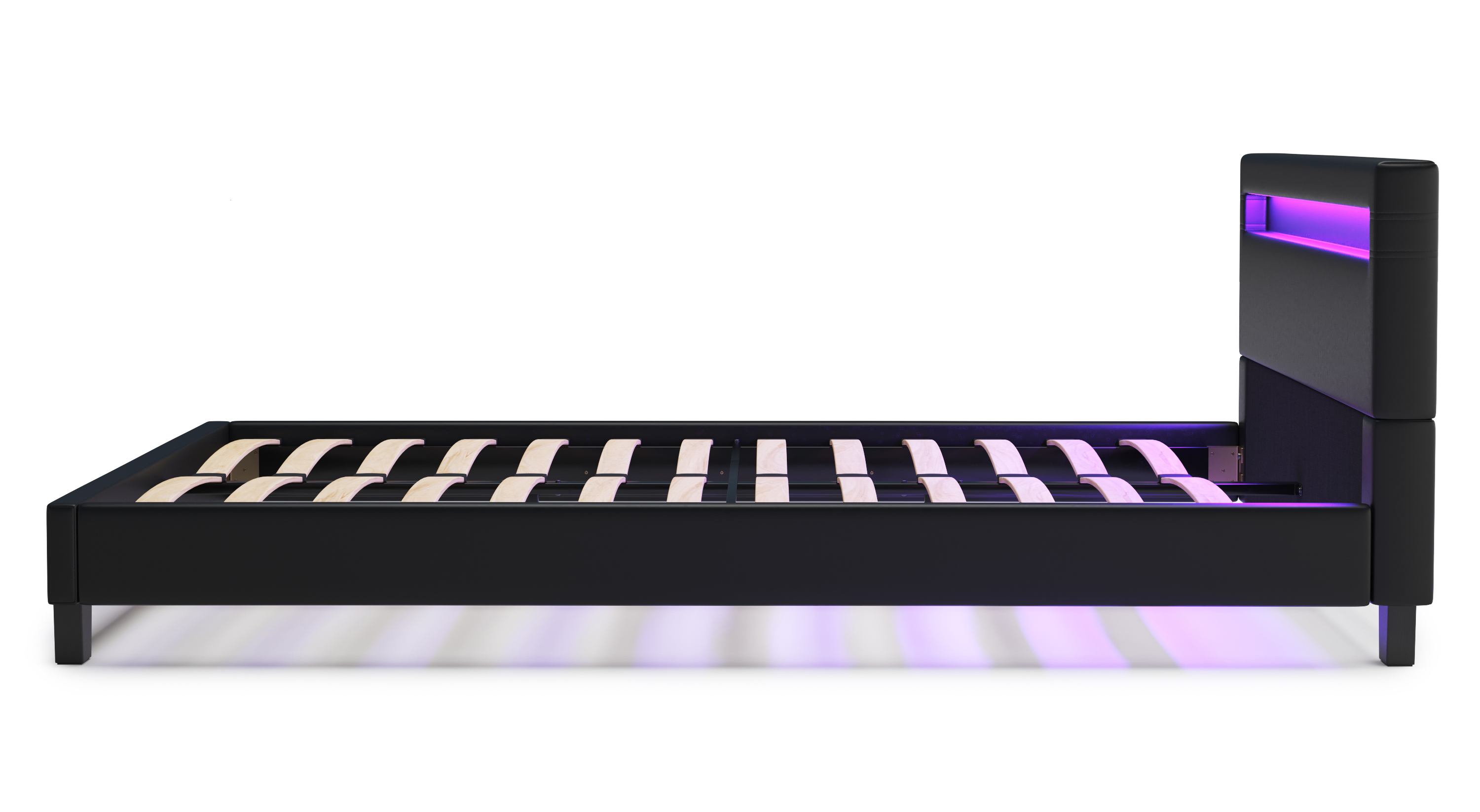 Lederbett LED DREAM 140 x 200 cm schwarz