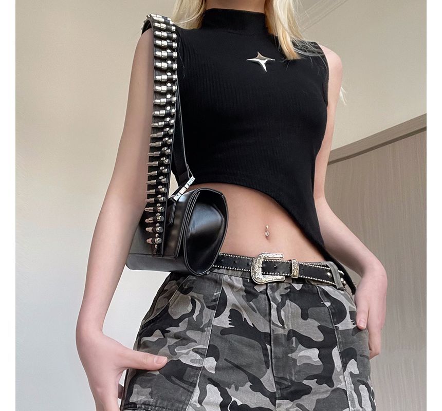 Honey River - Mouwloze crop top met col en sterlogo