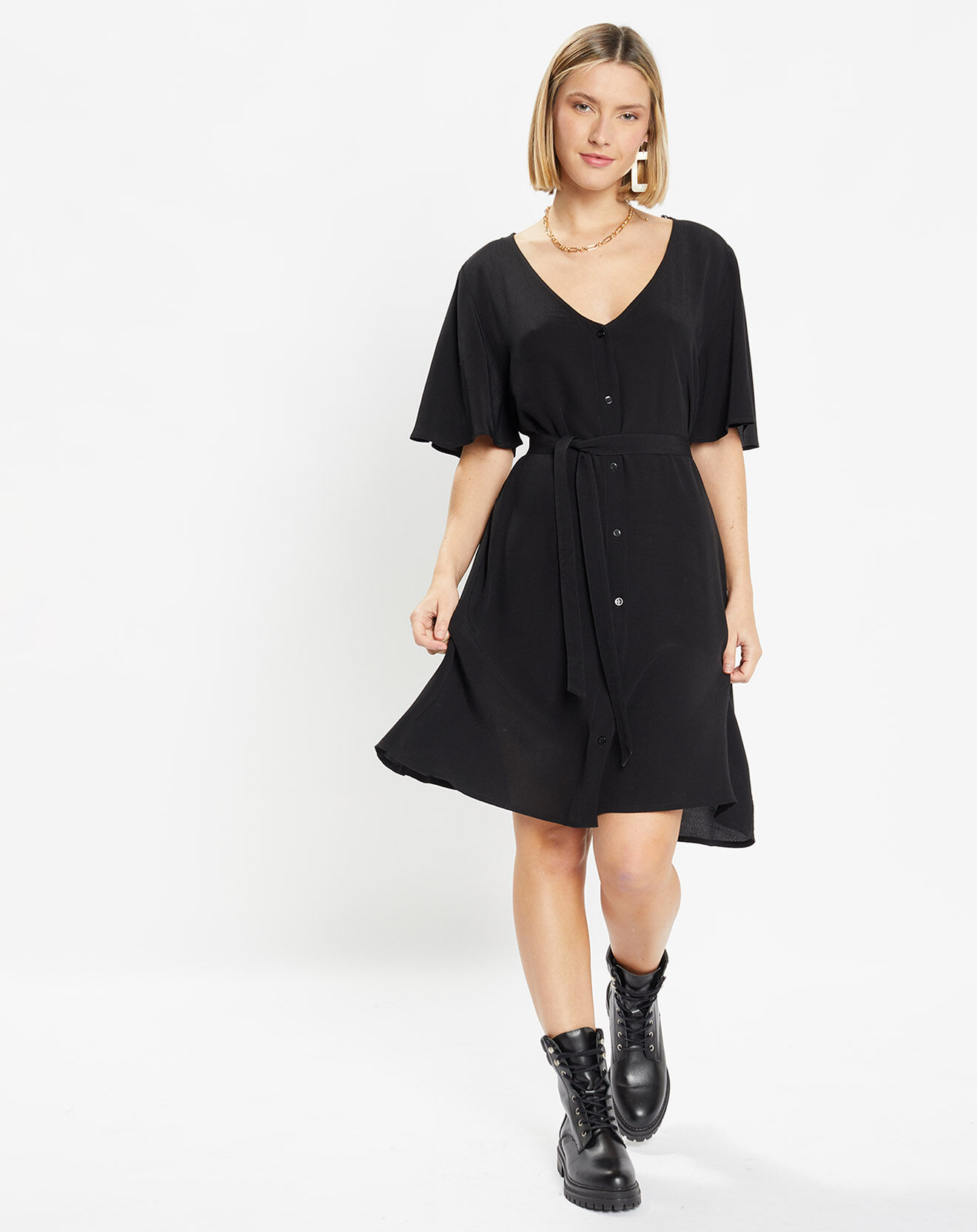 Galeries Lafayette Robe courte Catherine à Col V noire