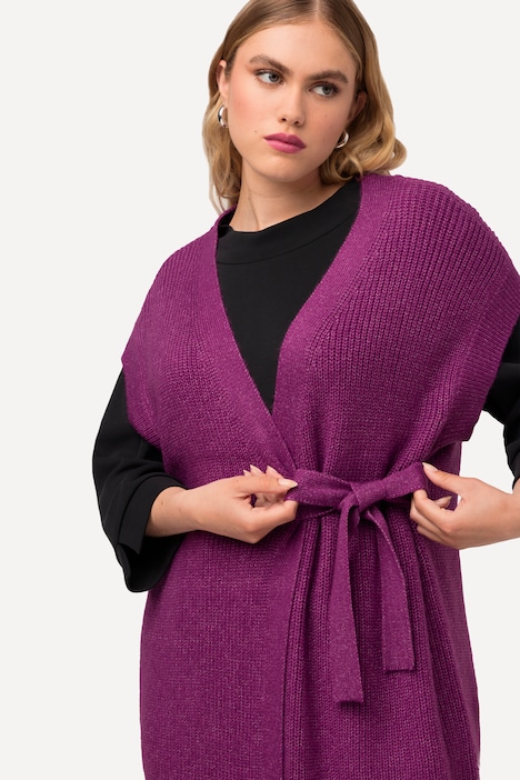 Strickweste, V-Ausschnitt, Gürtel, Patentstrick, ärmellos