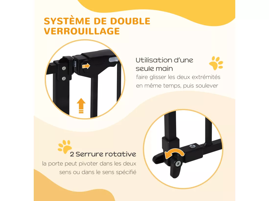 Barrière de sécurité longueur réglable porte double verrouillage sans perçage acier plastique noir