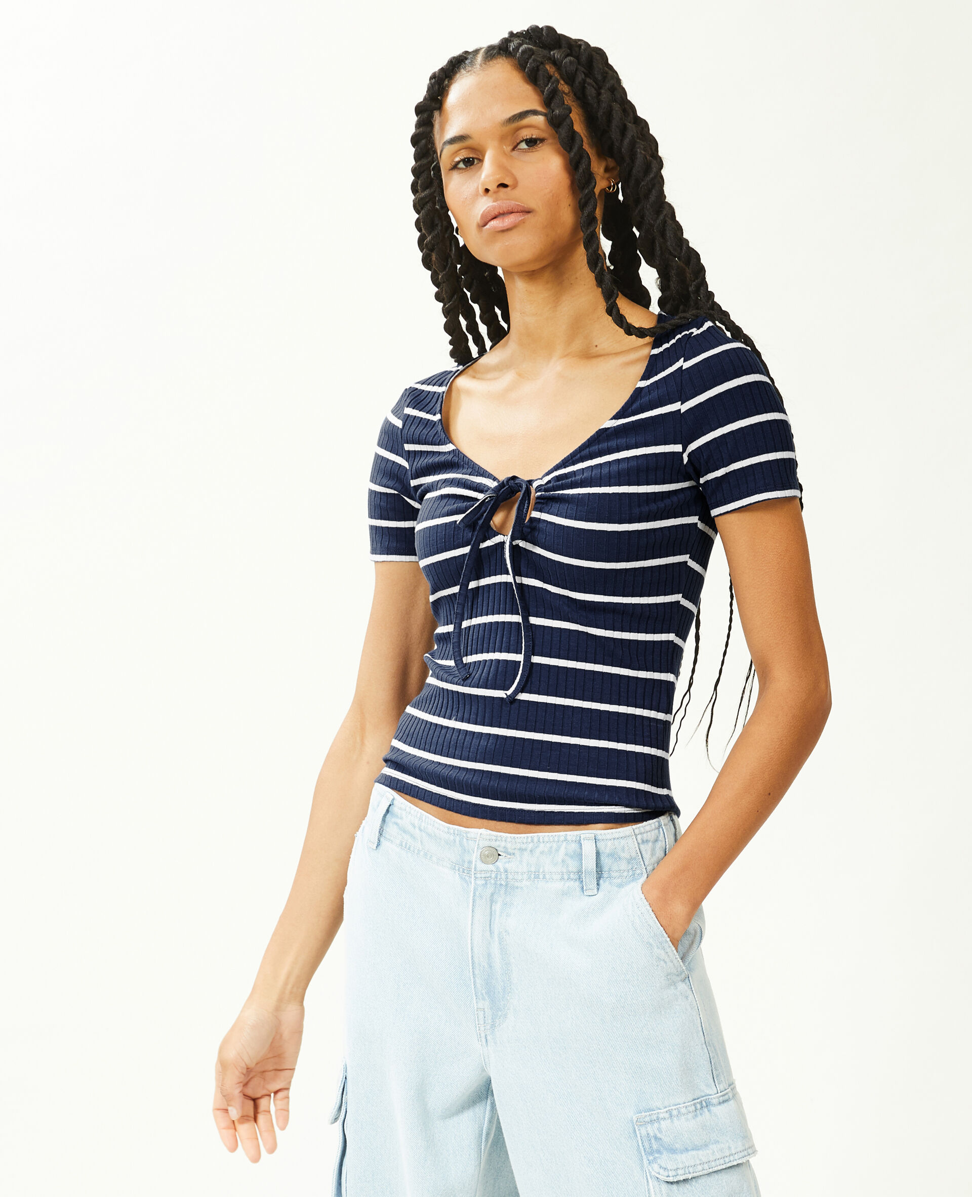 Top avec lien coulissé à nouer - Bleu marine