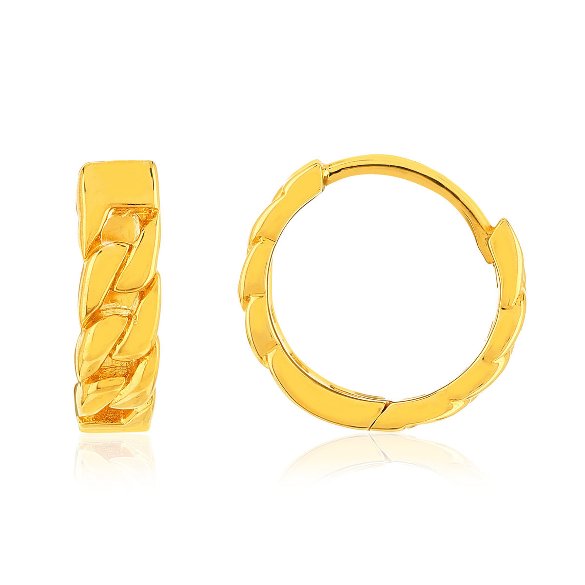 Créoles plaqué or jaune, style maille gourmette.