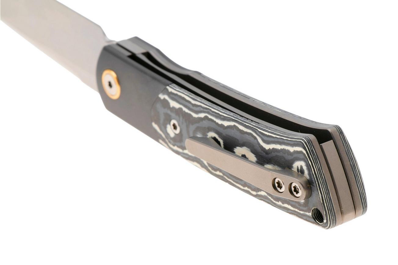 Reate Tribute Satin M390, Titanium FatCarbon White Storm, zakmes, Jack Chen design