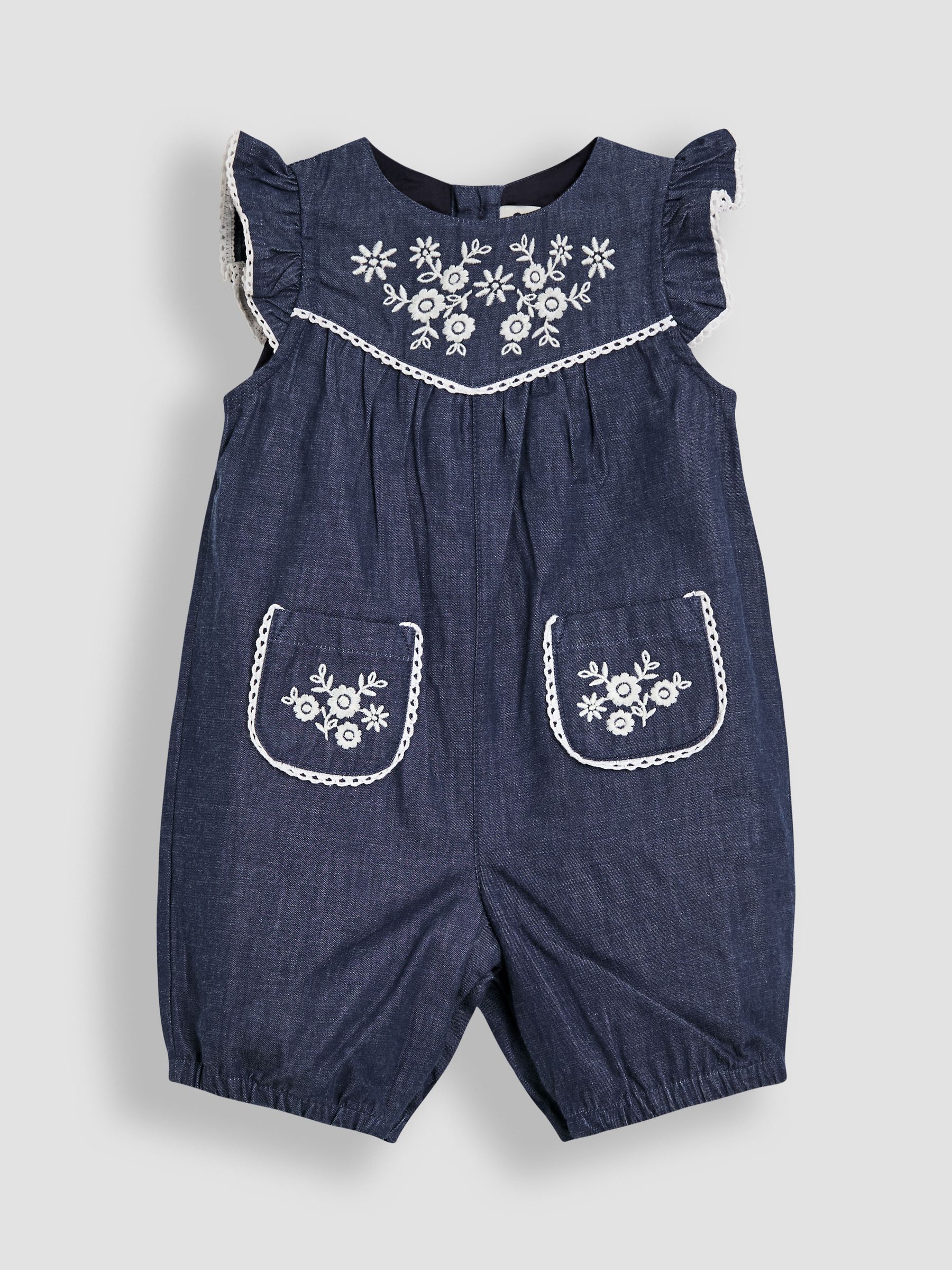 JoJo Maman Bébé Embroidered Chambray Dungarees & Top Set