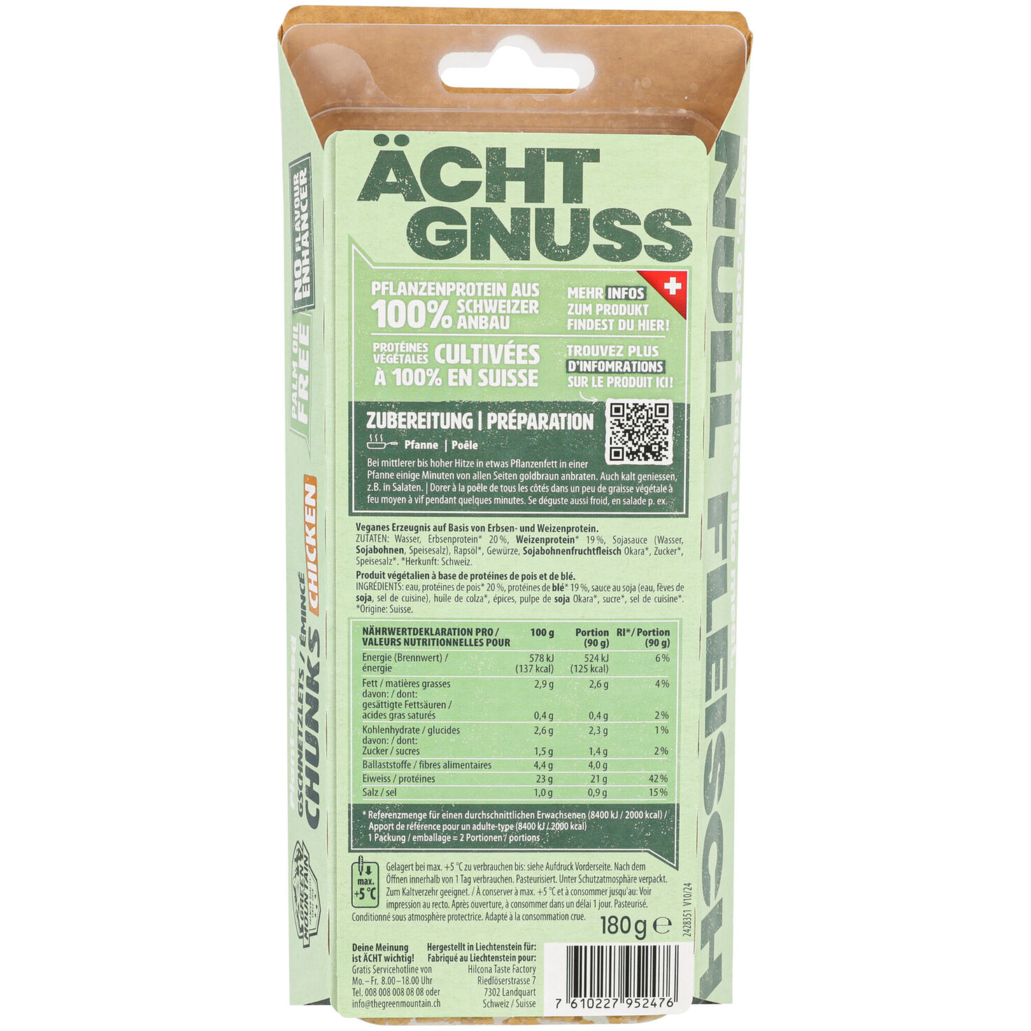 The Green Mountain plant-based vegane Alternative zu Poulet Chunks -