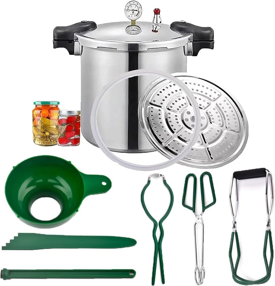 25 Litre schnellkochtopf Pressure Cooker canner & Alle amerikanischen Druckdosen zum Einmachen&Wasserbad-Einkocher|Druckmesser&Druckregler | Induktionskompatibel&Druckablass 13PSI/+|- 5%