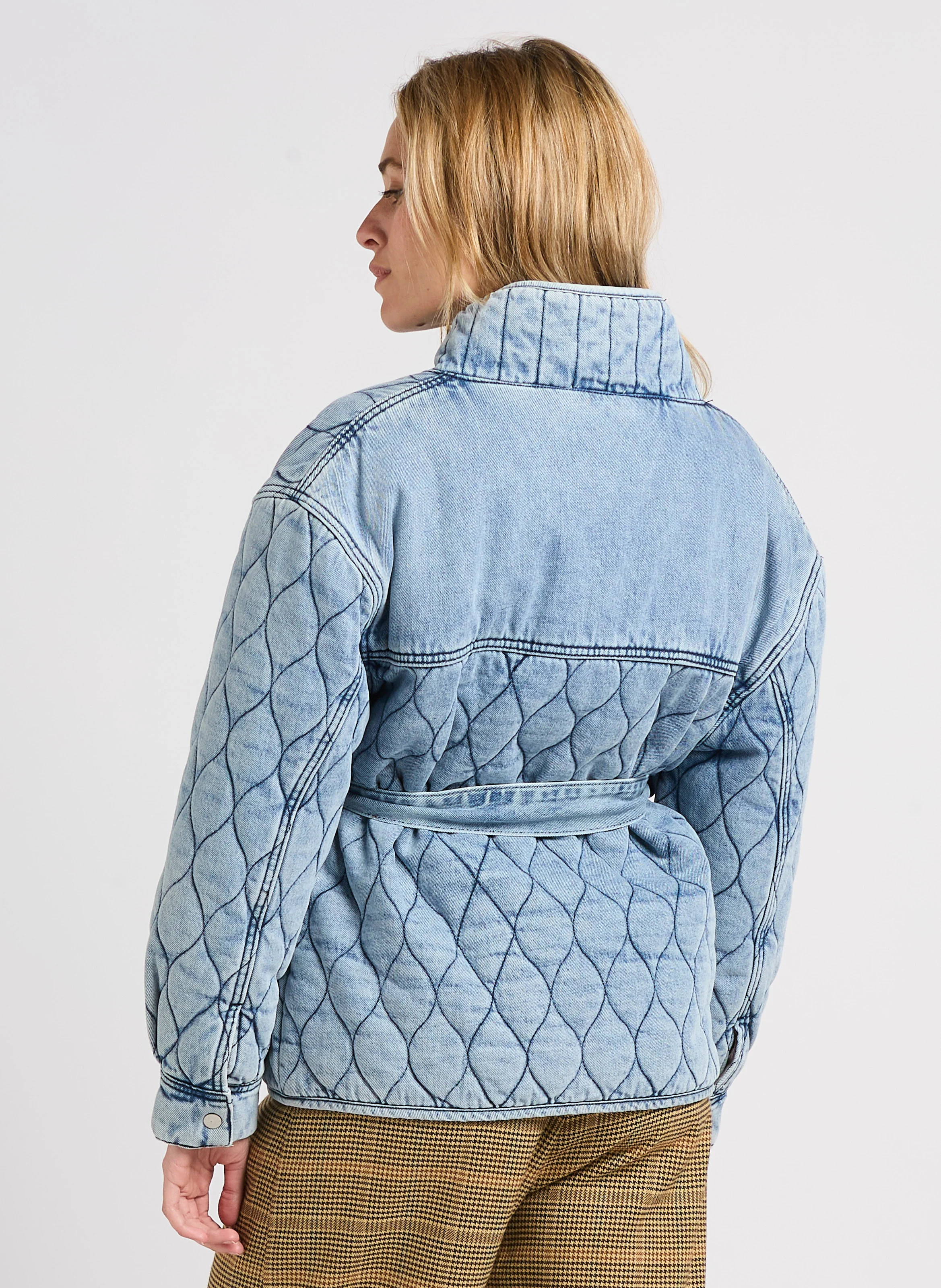 ERIC - Veste col montant matelassée en jean | Bleu