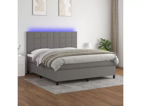 Sommier tapissier et matelas et LED Gris foncé 160x200 cm Tissu
