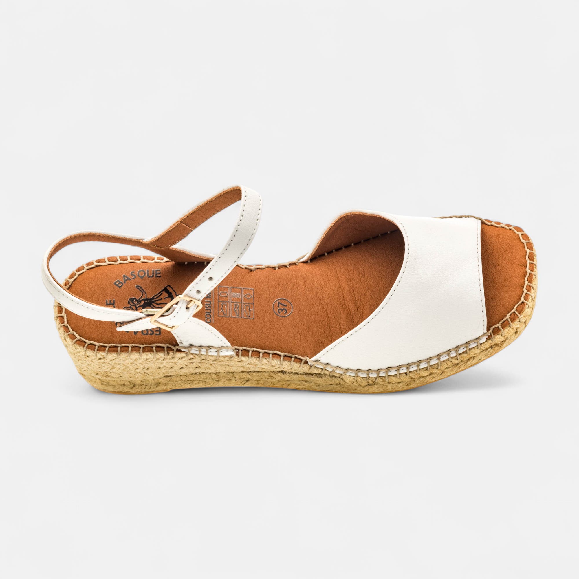 Espadrilles à talon compensé Femme en cuir blanc