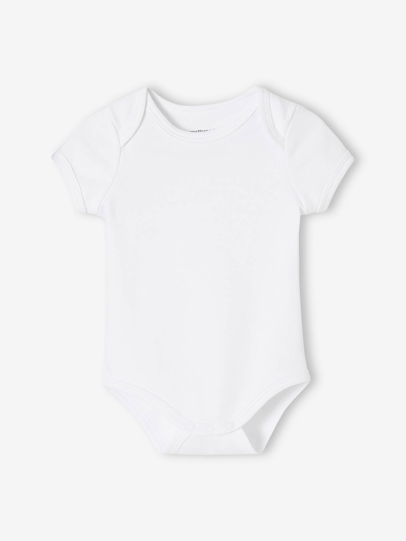 Pacote com 5 bodies de malha interlock de manga curta com abertura americana, branco claro, bicolor/multicolorido para bebês.