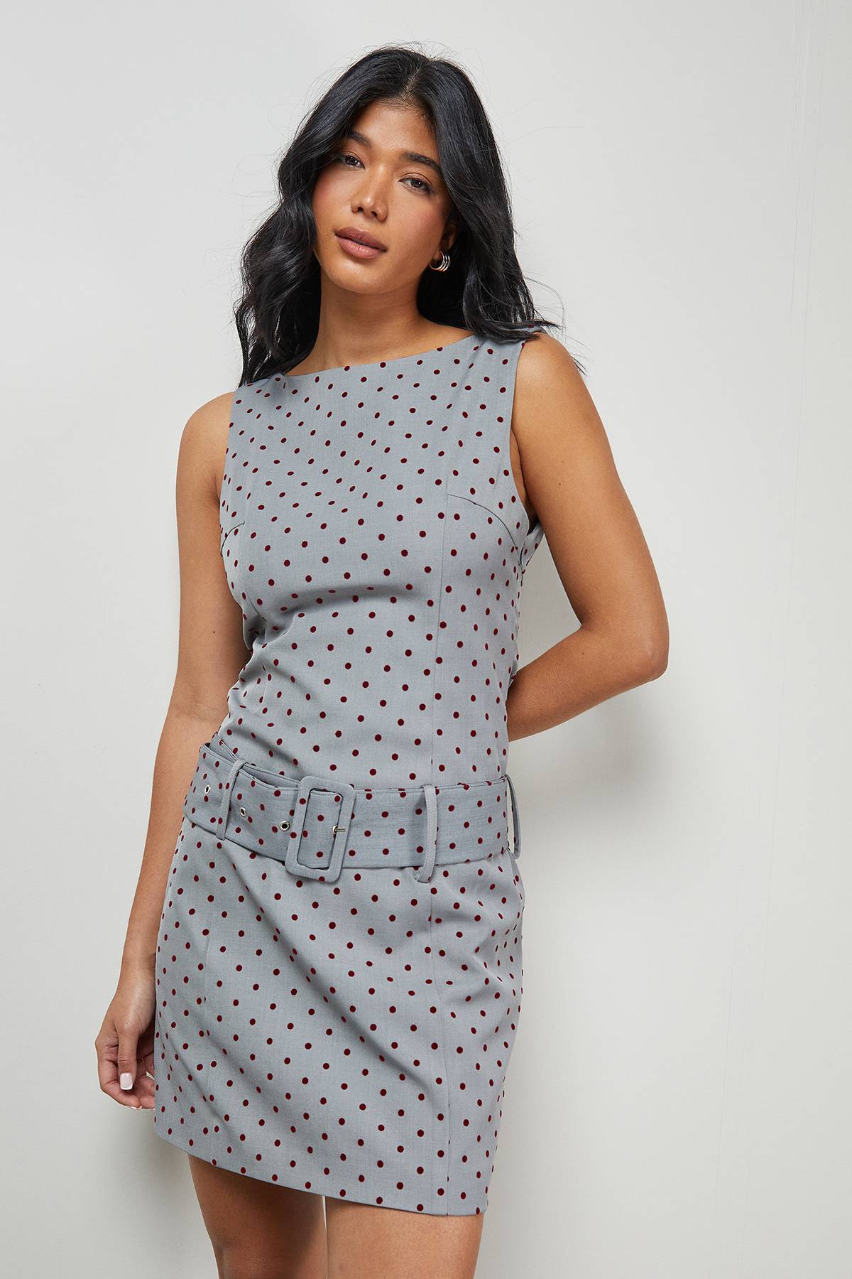 Warehouse Robe Mini à Ceinture Assortie Motif Pois Floqué