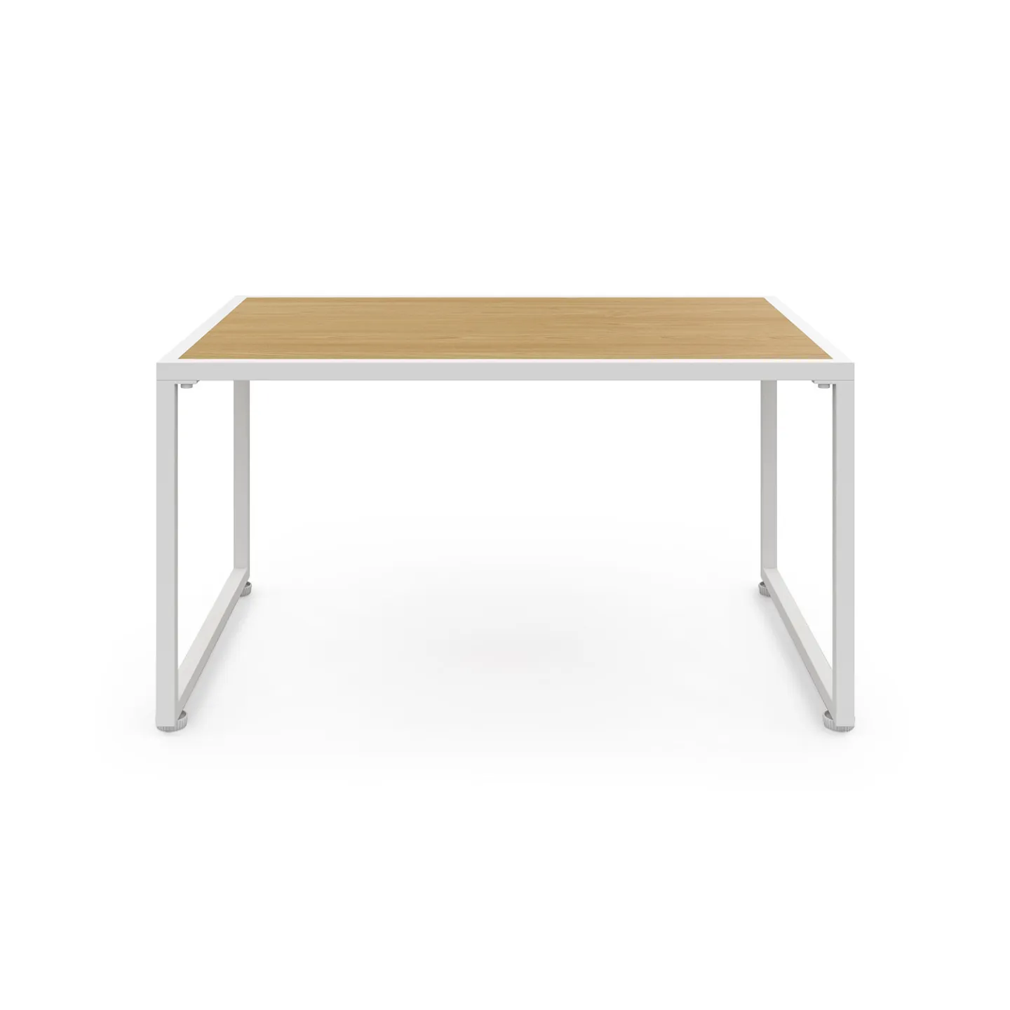 Salon de jardin bas RIO 4 places structure métal blanc, cordage effet rotin clair et coussins beige
