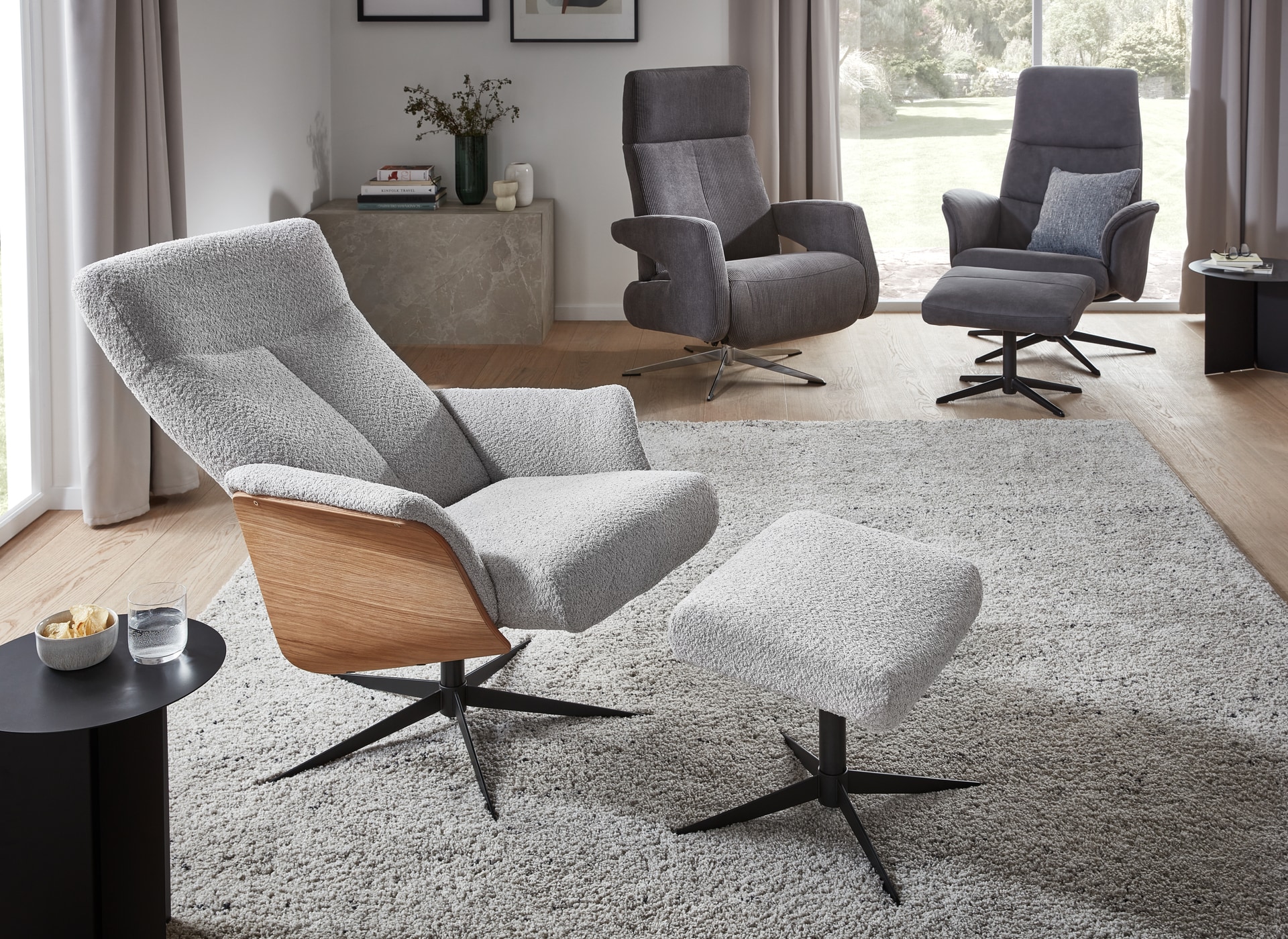 LIV'IN Sessel mit Hocker MALMÖ light grey/ Eiche