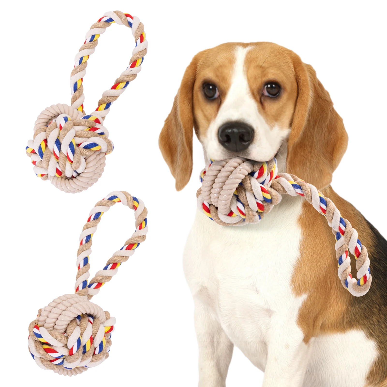 Nobleza Brinquedo Interativo para Cães com Guia - Pacote com 2 Unidades, Corda 100% Algodão Natural, Brinquedo Indestrutível para Filhotes na Fase de Dentição - Brinquedo de Cabo de Guerra - 20cm