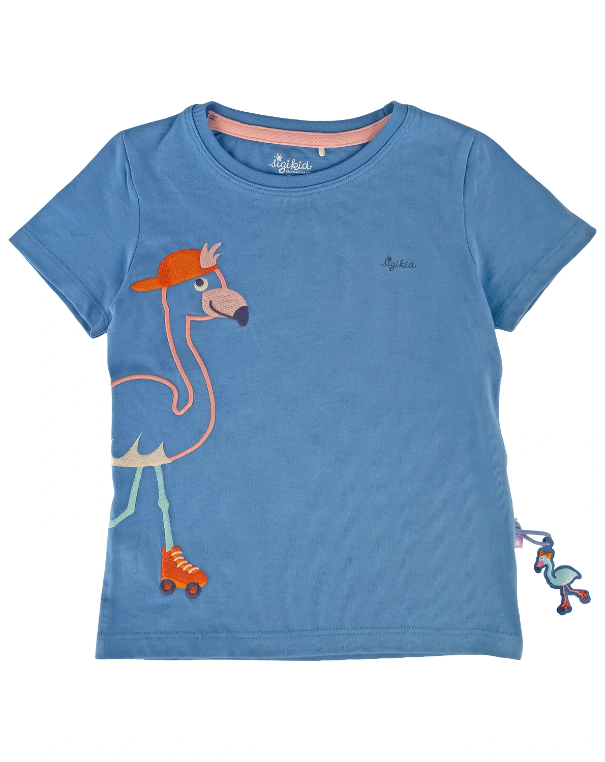 T-Shirt M - SKATING FLAMINGO in blau