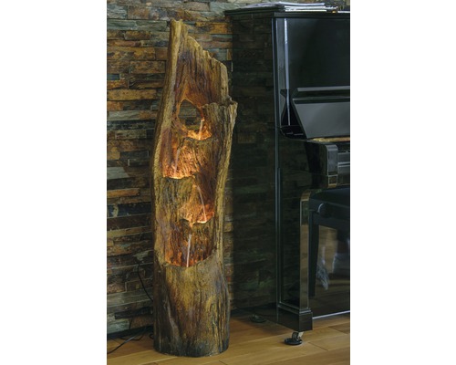 Tuinfontein met LED's in boomstamvorm 34 x 30 x 124,5 cm kunststeen bruin incl. slang en pomp