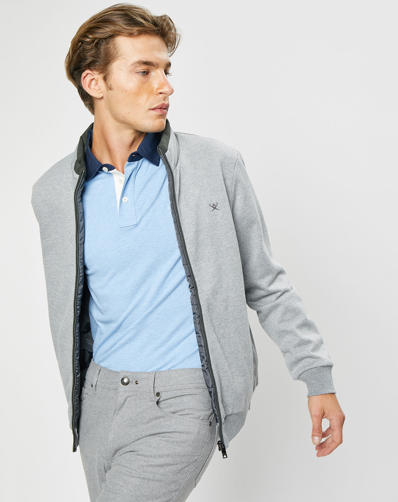 Hackett London Blouson bi-matière gris clair