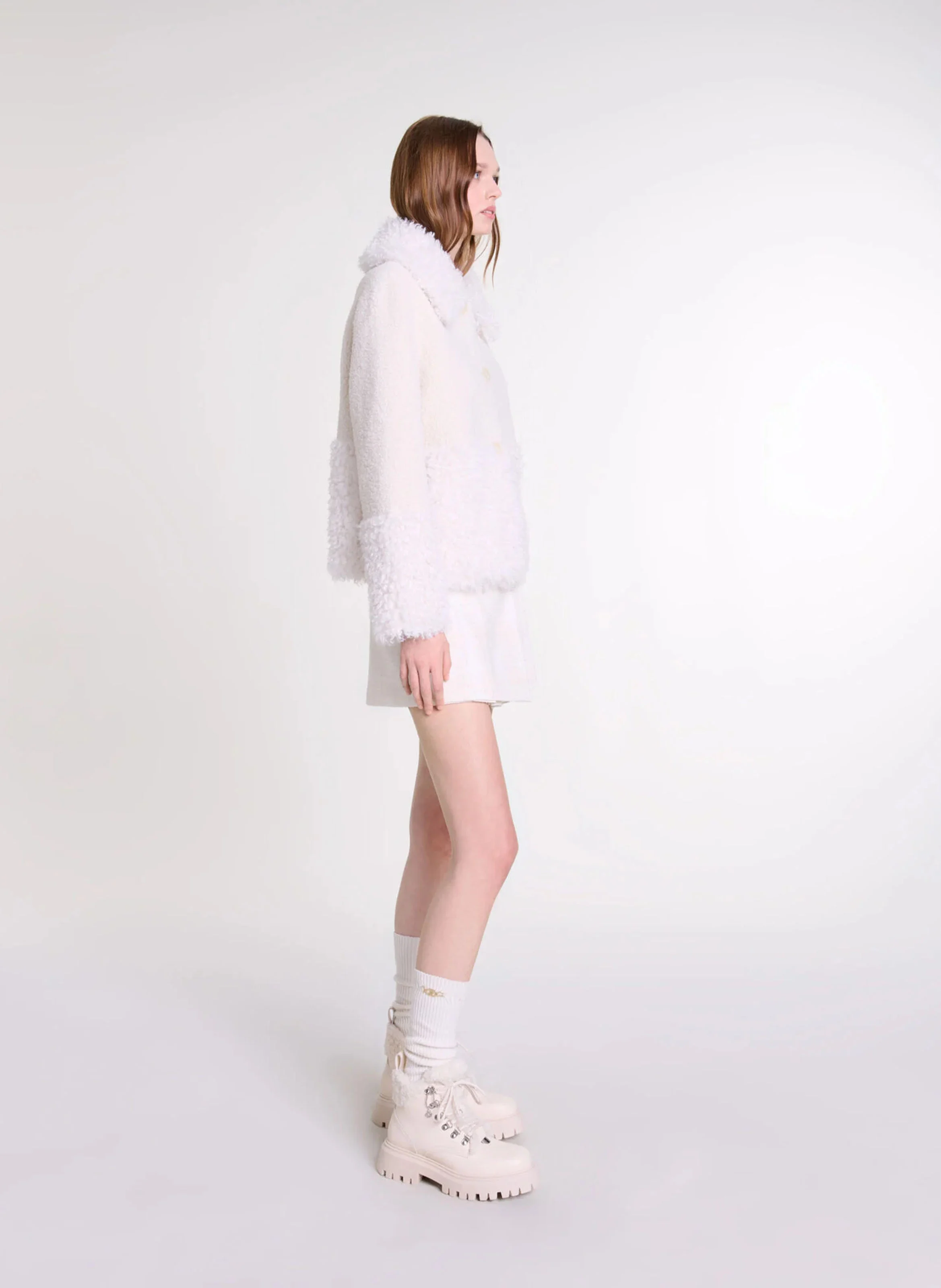 Veste molletonnée à col classique | Beige