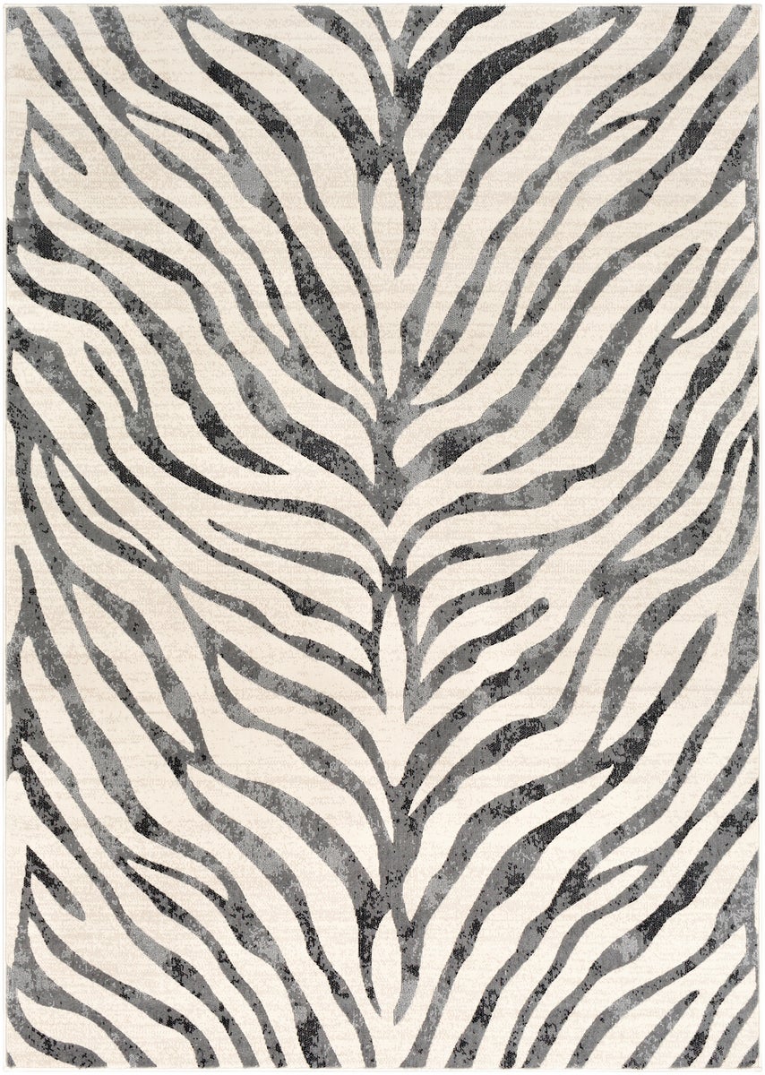 Boho vloerkleed, zebrapatroon, donkergrijs/beige, 160x220 cm, CYBELE