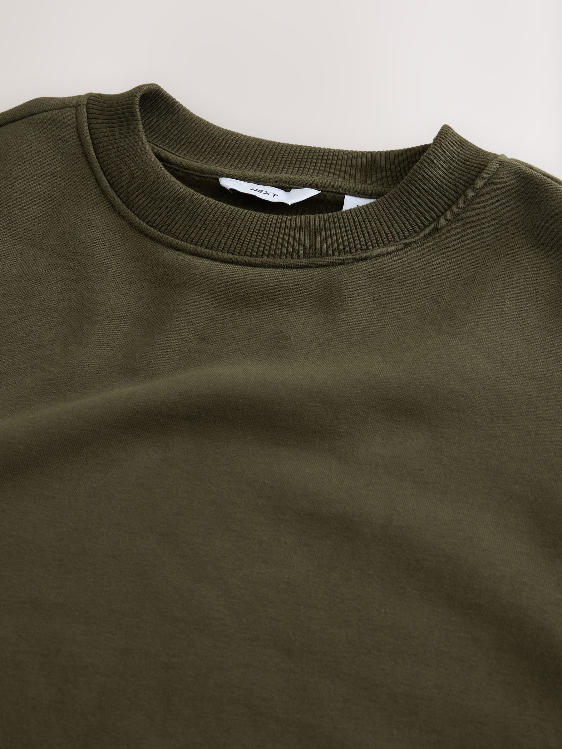 Kakigroen - Normale Pasvorm - Dik sweatshirt met ronde hals en hoog katoengehalte