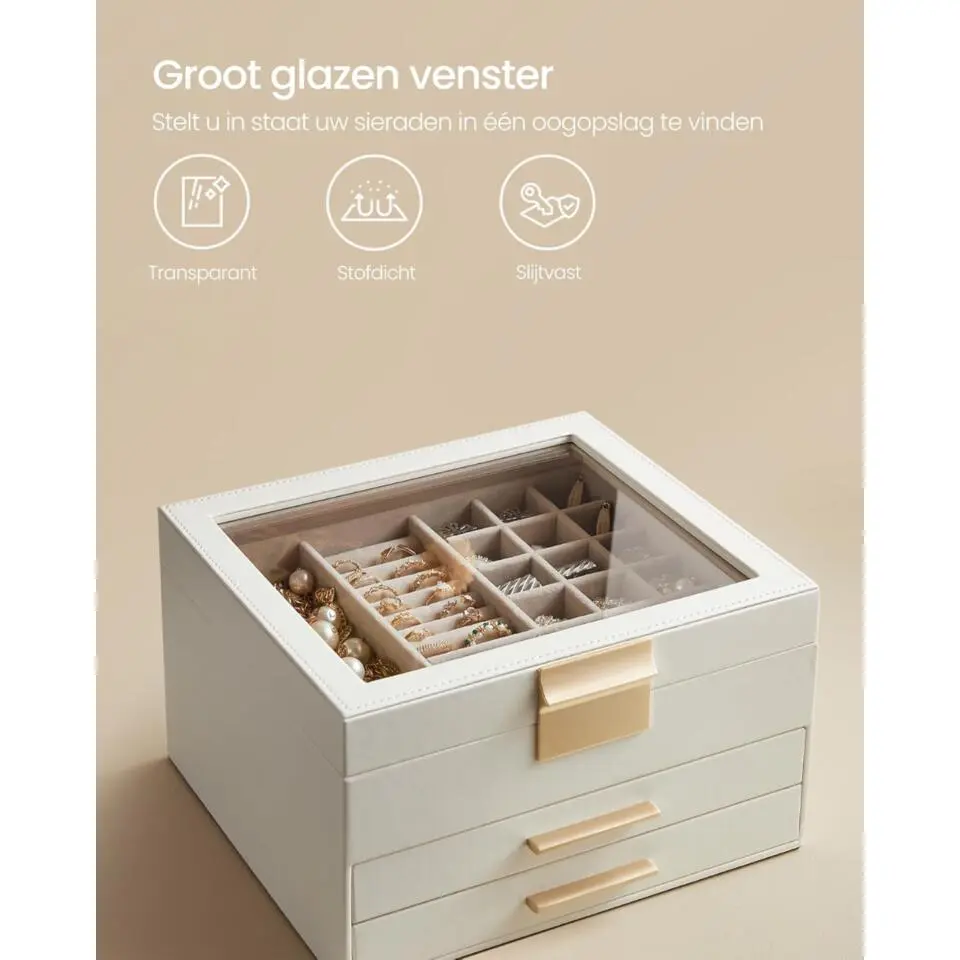 Parya Home juwelendoos met glazen deksel wit