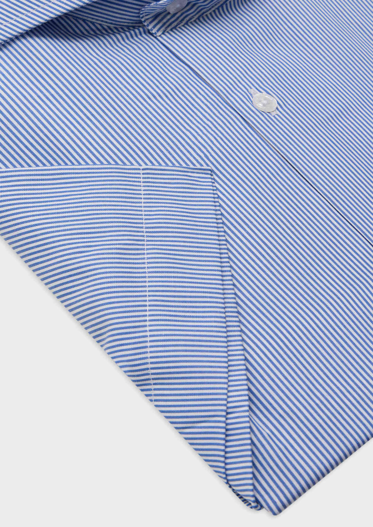 Chemise manches courtes Slim en coton Jacquard blanc à rayures bleu classique