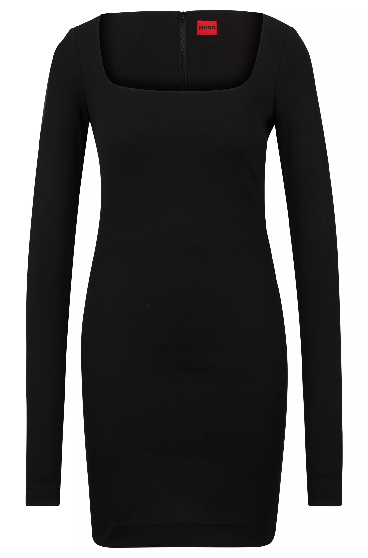 Vestido HUGO vermelho de manga comprida com decote quadrado em jérsei elástico.