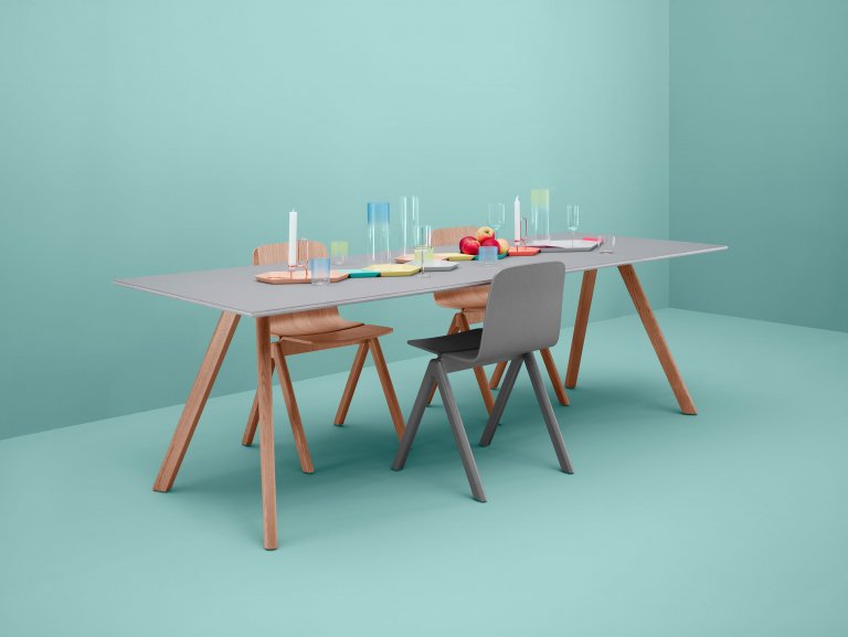 Hay Copenhague tafel CPH30 gelakt eiken 250x90 gelakt deep blue, smokey blue linoleum