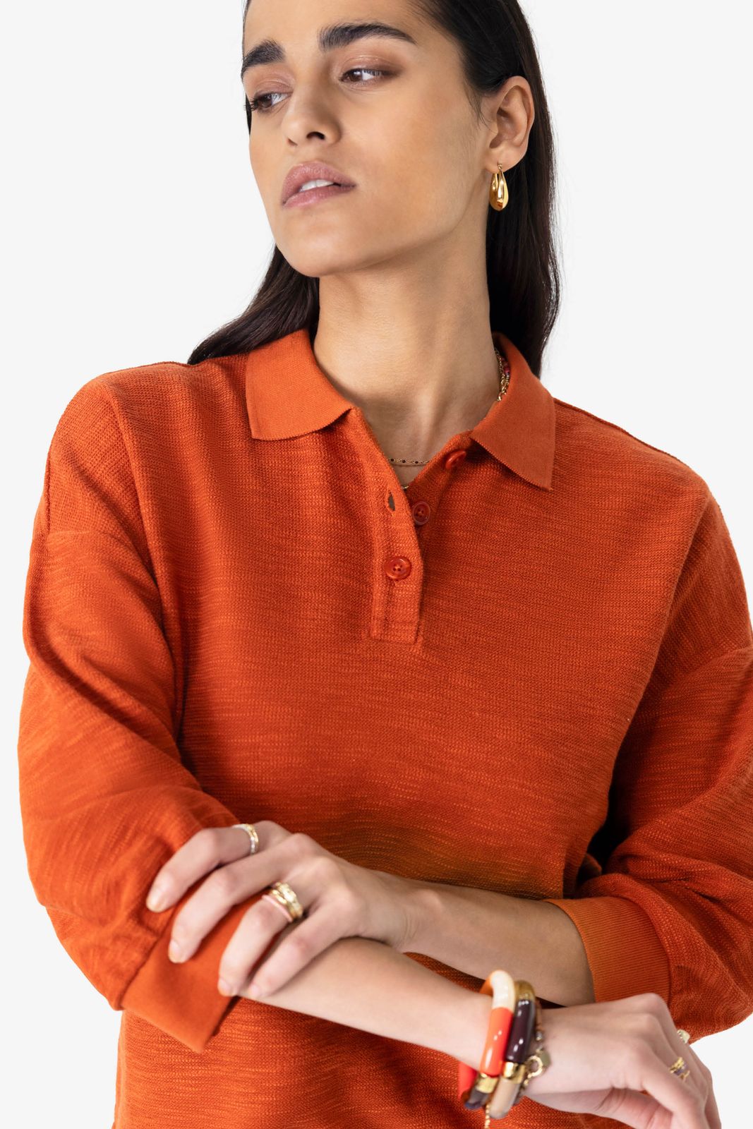 Oranjebruin T-shirt met polo kraag