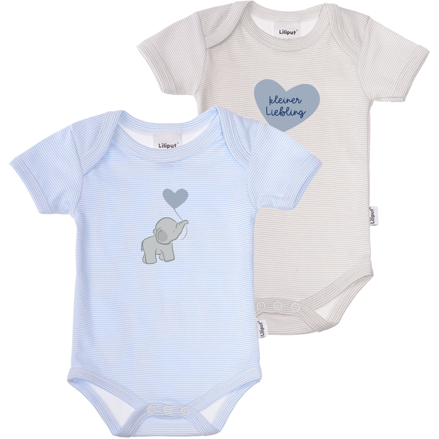 Liliput Baby-Bodies 2er-Pack Elefant blau gestreift grau gestreift