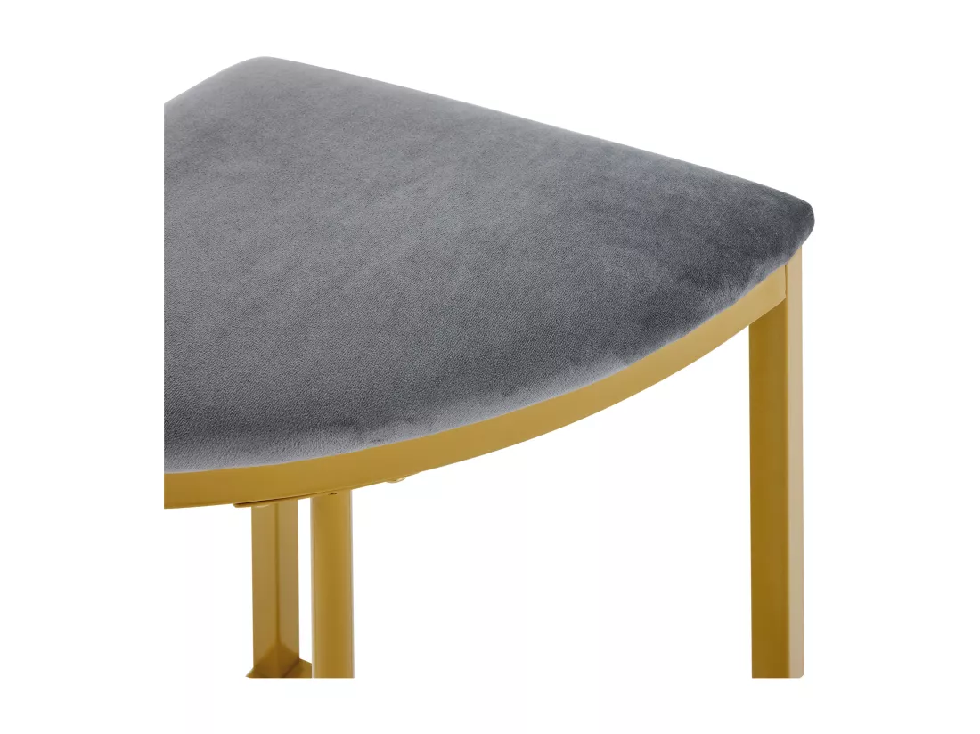 Table à manger et 4 chaises - plateau en MDF、cadre en fer plaqué or et coussins en velours gris - Blanc & Doré