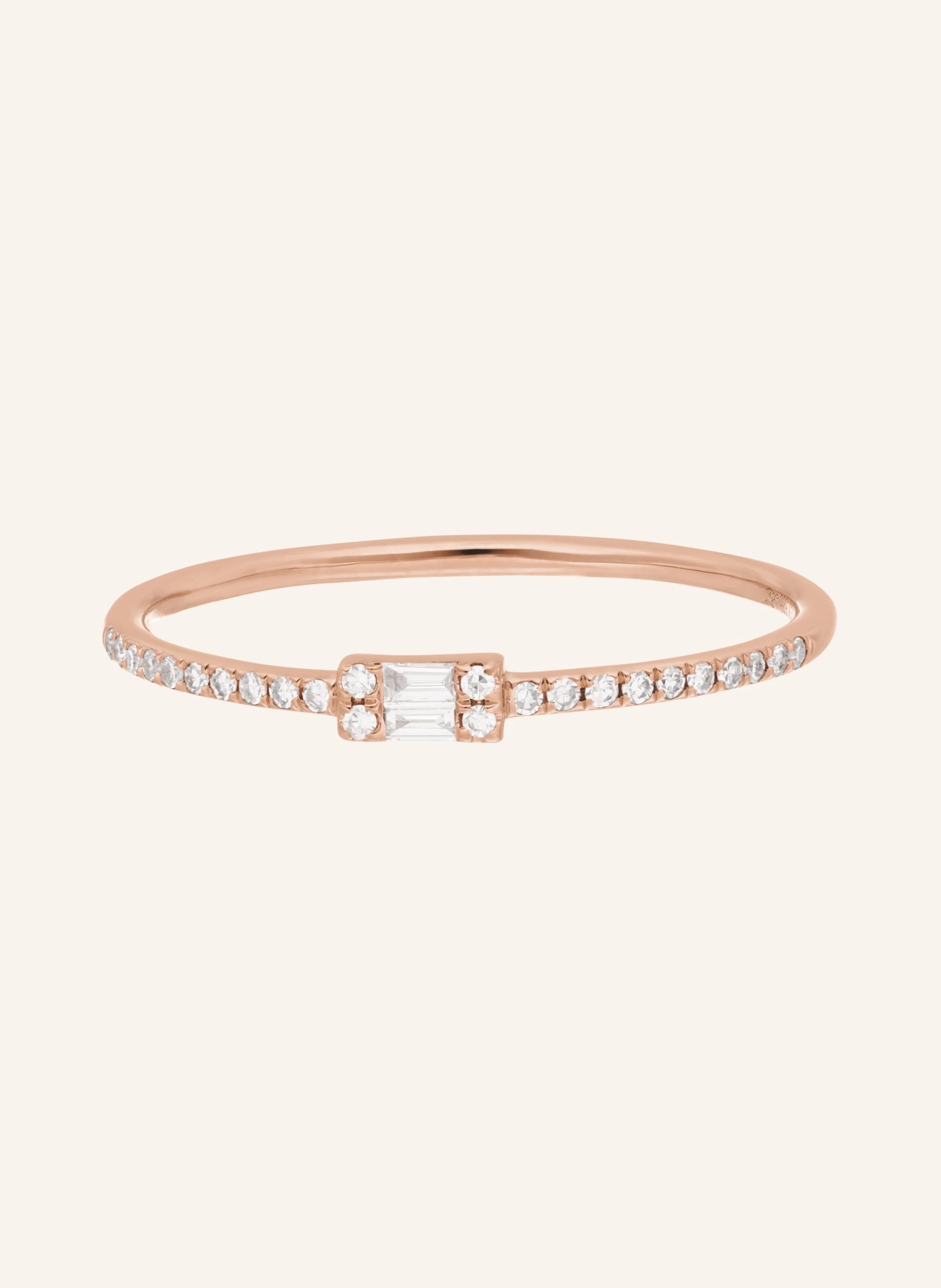 Leaf Ring TINY BAQUETTE aus 14 Karat Roségold mit Diamanten