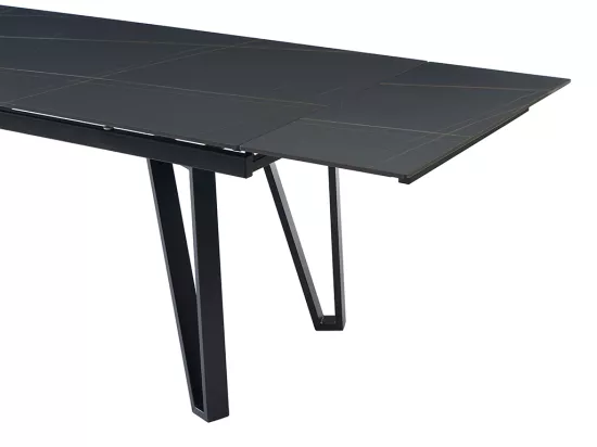Table à manger extensible 6 à 10 personnes en céramique et métal - Effet marbre noir - SARINO