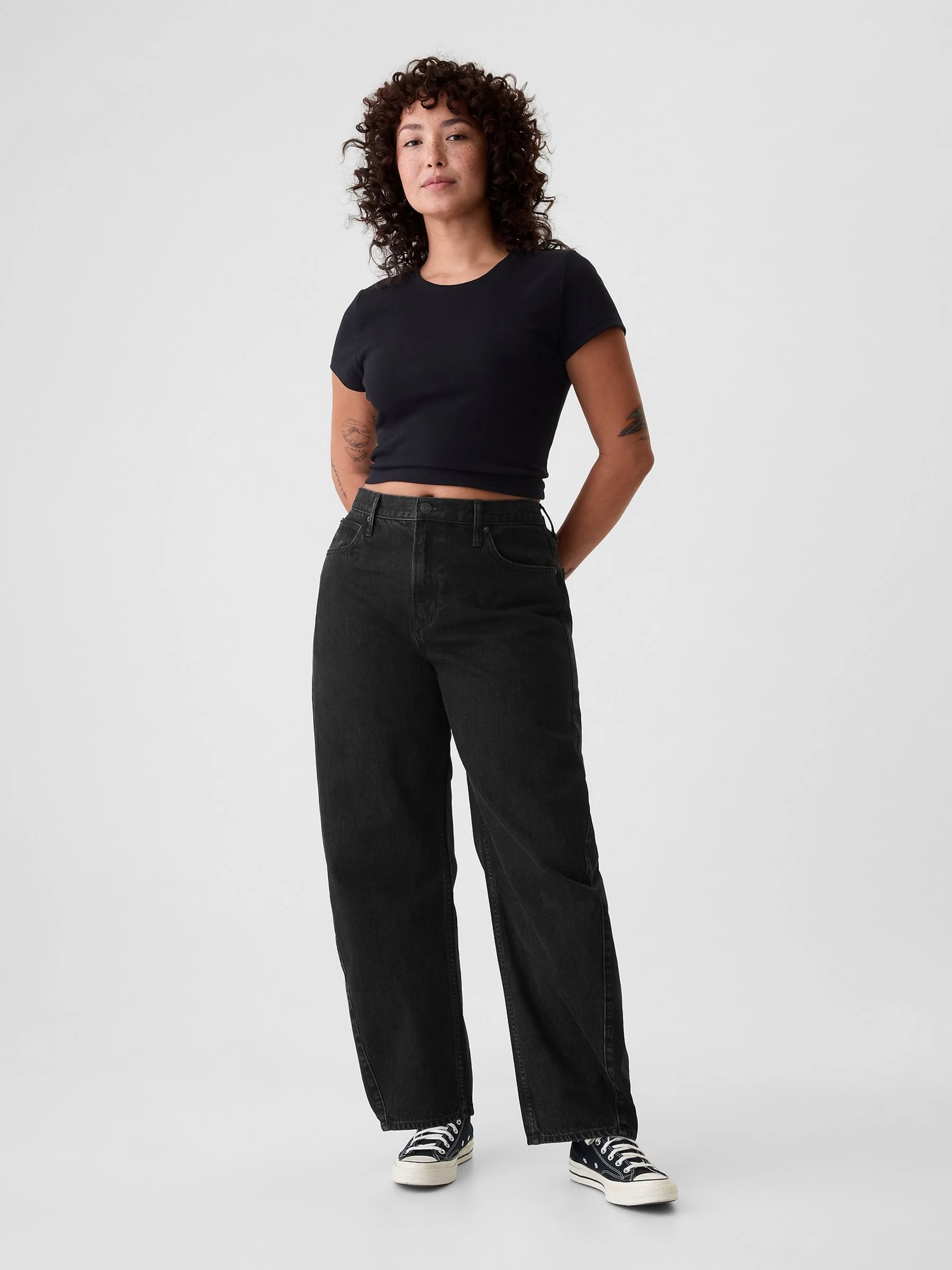 Zwart - Gap jeans met hoge taille en toelopende pijpen